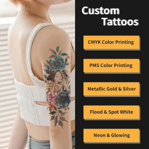 Custom Temporary Tattoo Sticker Water Transfer Body Art Long Lasting Safe Non Toxic Fashion Designs for Men Women Kids Parties