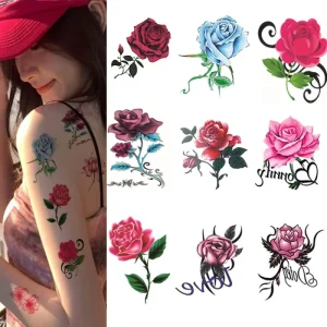 Custom Temporary Waterproof 3D Roses Flower Tattoo Stickers Women Paper Body Application Arm Model Number QX 10x7cm
