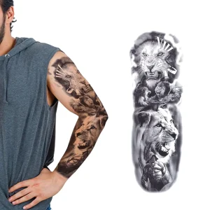 Custom Tiger Bear Leopard Wolf Crown Temporary Flash Tattoos Large Fashion Body Art Sticker Printed Paper for Arm Decoration