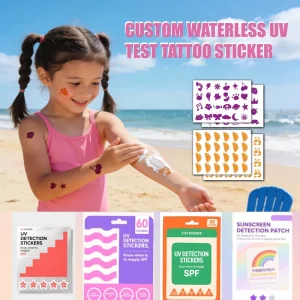 Custom UV Color Change Non toxin Eco friendly Waterless Temporary Tattoo Sticker Purple Orange Sun Activated Skin Safe Sun