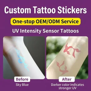 Custom UV Color Changing Tattoo Sticker Private Label Sunscreen Reminder UV Sensor Temporary Body Art OEM ODM Factory