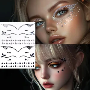 Custom Unique Festival Eyeliner Jewels Shiny Rhinestone Crystal Stickers Gold Stamping Removable Durable Face Body Glitter