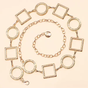 Custom Vintage Luxurious Big Wide Gold Color Oval Chunky Metal Waist Chain Belt For Women Little Girls