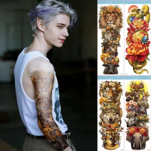 Custom Water Transfer Tattoo Sleeves Kit Realistic Full Arm Stickers Temporary Paper Body Art for Parties & Festivals-White