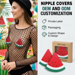 Custom Watermelon Fruit Print Satin Self Adhesive Breast Pasties Private Label Women Summer Beach Party Nipple Cover