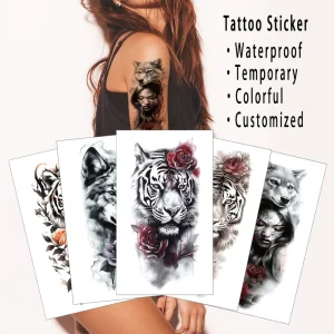 Custom Waterproof Animals Flowers Tattoo Sticker Body Leg Half Arm Temporary Tattoo Sticker Tiger Loin Design Tattoo Sticker