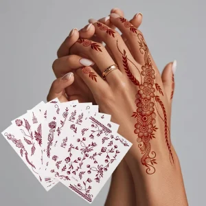 Custom Waterproof Temporary Henna Tattoo Stickers Mehndi Design Full Hand Temporary Tattoo Stickers for Women Girls