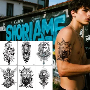 Custom Waterproof Temporary Tattoo Stickers Flower Lion Realistic Full and Half Sleeve Designs