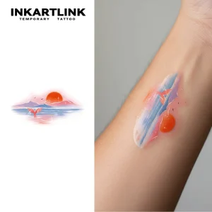 Custom White Eco Friendly Paper Ink Painted Temporary Tattoo Stickers Fashionable Sexy Sunrise Island Landscape Whale Design