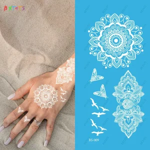 Custom White Temporary Wedding Henna Tattoo Sticker New Style Water Transfer Paper Design 15 Days Durability