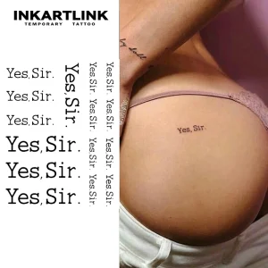 Custom Yes Sir Letter Herbal Tattoo Sticker Waterproof Long Lasting 15 Days Semi permanent Body Art for Hip Waist Women Men