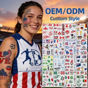 Custom logo National Flag World Football Cup Flag Tattoo Sticker Temporary Tattoo Sticker