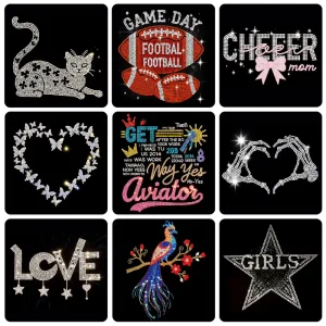 Customised Heat-Press Resin Rhinestone Stickers Personalised DIY Appliques English Alphabet Stencils Heart/Key Shape Heat