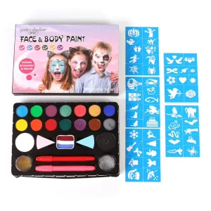 Customizable 16-Color Professional Water-Based Face and Body Paint Kit for Kids for Artists and Split Rainbow Makeup