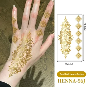 Customizable Gold Foil Henna Temporary Tattoo Sticker Mandala Body Art Flash Tattoos New Designs Women Girls Bride