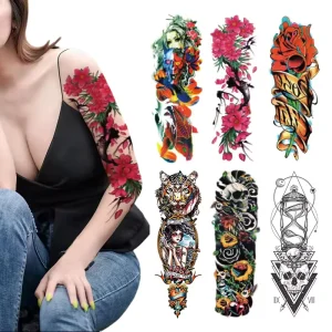 Customizable Large Size Full Arm Temporary Tattoo Sticker 32 Sheets Water Transferable Body Adhesive Paper Waterproof Adults Men