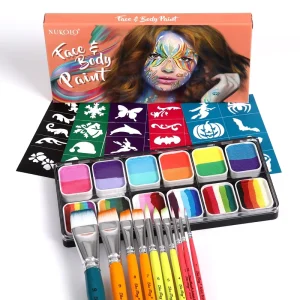 Customizable Water Based Halloween Rainbow Split Face Body Paint Non Toxic Multi Colors Kids Party Makeup Set