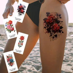 Customizable Waterproof Temporary Tattoo Stickers Women Durable Non Toxic Water Transfer Paper Beautiful Sexy Flower Body Art