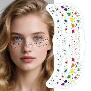 Customization Rainbow Multicolor Glitter Freckles Temporary Tattoo Stickers Waterproof Sparkle Face Speckles Patches Cute Heart