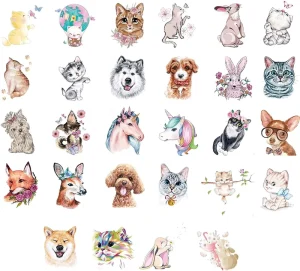 Customized 2.36*2.36in Temporary Realistic Cat Teddy Dog Corgi Tattoo Stickers Cute Adult Children Tattoo for Small Animal Fans