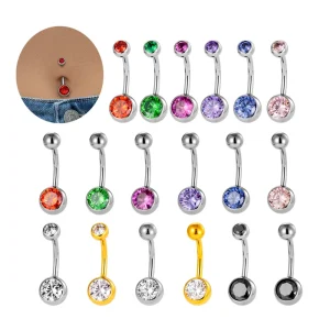 Customized ASTM F136 Titanium Belly Button Rings Double Gem Colorful Cubic Zircon Navel Stud Body Navels Piercing Jewelry