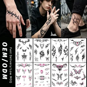 Customized Eco-friendly Non-toxic Sexy Dark Aesthetic Butterfly Designs Fashion Temporary Tattoo Stickers Paper Face Body 1-3