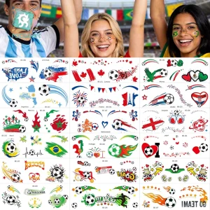 Customized Football Logo Germany Brazil Flag Temporary Face Tattoo Sticker Waterproof Sweat-Resistant