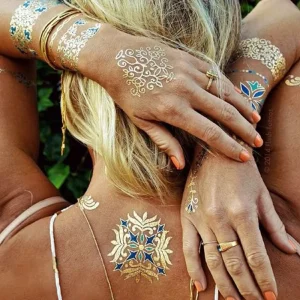 Customized Gold Metallic Tattoo Sticker for Fashionable Body DecorATIONS
