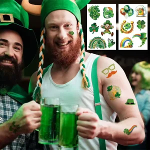 Customized Irish Holiday Tattoo Stickers, St. Patrick’s Clover Face Stickers, Painted Green Hat Waterproof Tattoo Stickers