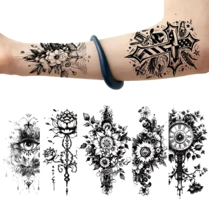 Customized Men’s Women’s Waterproof Temporary Skull Flower Tribe Tattoo Sticker Long Lasting Nontoxic Water Transfer Printing