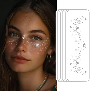 Customized Packaging logo Envelope Christmas Colorful Silver Sparkle Makeup Patches Faux Freckles Temporary Tattoo Sticker