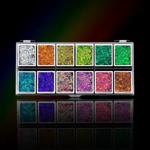 Customized Palette Waterproof Body Art Glitter Cream Multi Holographic Duo Chrome Color Pressed Chunky Glitter Cosmetics