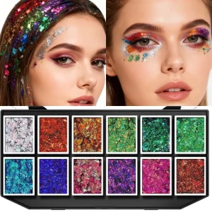 Customized Palette Waterproof Body Art Paint Glitter Cream Multi Holographic Duo Chrome Color Pressed Chunky Cosmetics