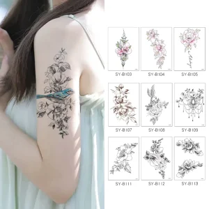 Customized Small Black Flower Temporary Tattoo Sticker Women’s Minimalist Body Sketches for Girls Paper Material
