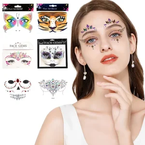 Customized Temporary Crystal Face Stickers Facial Jewelry Gemstone Decals for Carnival Dances Festivals & Parties