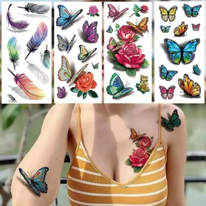Customized Waterproof Temporary Tattoos Sticker Colorful Flowers Animals Tattoo Sticker for Women Men