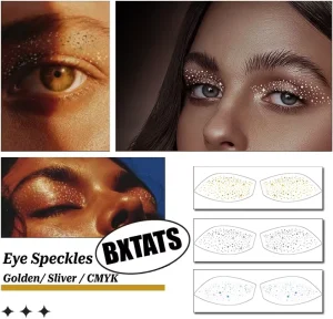 Customized Waterproof Women Girls Eye Sparkle Makeup Metallic Golden Temporary Glitter Freckles Six Pieces Per Set Face Tattoo