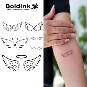 Cute Angel Wings Halo Arm Body Art Small Tiny Waterproof Long Lasting 2 Weeks Herbal Juice Ink Semi Permanent Tattoo Sticker