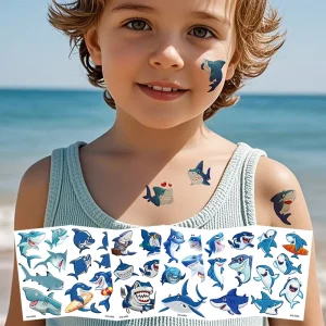 Cute Baby Temporary Body Art Children’s Waterproof Sweat ‘Explosive Shark’ Design Cartoon Style Tattoo Stickers