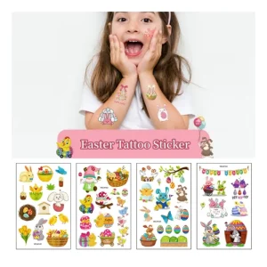 Cute Bunny Egg Party Easter Tattoo Stickers Waterproof Non-Toxic Kid Temporary Tattoo