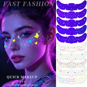 Cute Cartoon Face Tattoo Sticker Mixed Heart Star Mini Character Design Self Adhesive Festival Makeup Body Art Decals