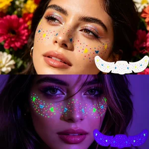 Cute Cartoon Heart Star Face Tattoo Set Mini Love Bow Character Design Cosmetic Sticker for Selfie Festival Concert