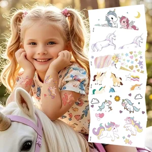 Cute Cartoon La Licorne Temporary Body Tattoo Sticker Waterproof 15 Days Durability Children’s Rainbows Little Pegasus Face