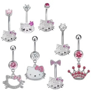 Cute Cat Navel Ring 10mm Stainless Steel Zircon Belly Ring Jewelry For Women Wedding Gift