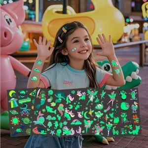 Cute Children’s Cartoon Temporary Tattoo Sticker Waterproof Luminous White Dinosaur Mermaid Design for Face Body Art Made Paper