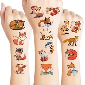 Cute Fox Temporary Tattoo Stickers Forest Animal Autumn Leaf Berry Waterproof Body Art Tattoos for Kids Party Decoration