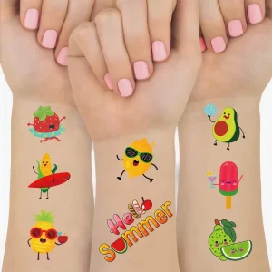 Cute Fruit Sets Tattoos 8 Sheets Water Resistant Temporary Tattoo Stickers for Birthday Decorations Favors