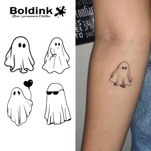 Cute Ghost Halloween Forearm Body Art Tiny Waterproof Long Lasting 2 Weeks Jagua Juice Ink Semi Permanent Tattoo Sticker