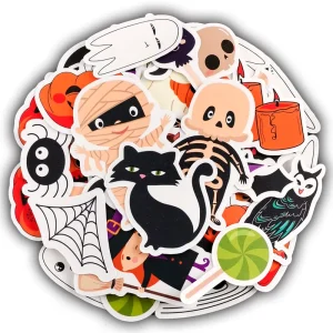 Cute Mummy Cat Halloween Stickers Waterproof Spooky Ghost Spider Decals for Bottle Car Fridge Notebook DIY Holiday Decoration
