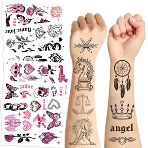 Cute Pink Girl Aesthetic Art Tattoo Stickers for Body Decor Fashion Trendy Sticker